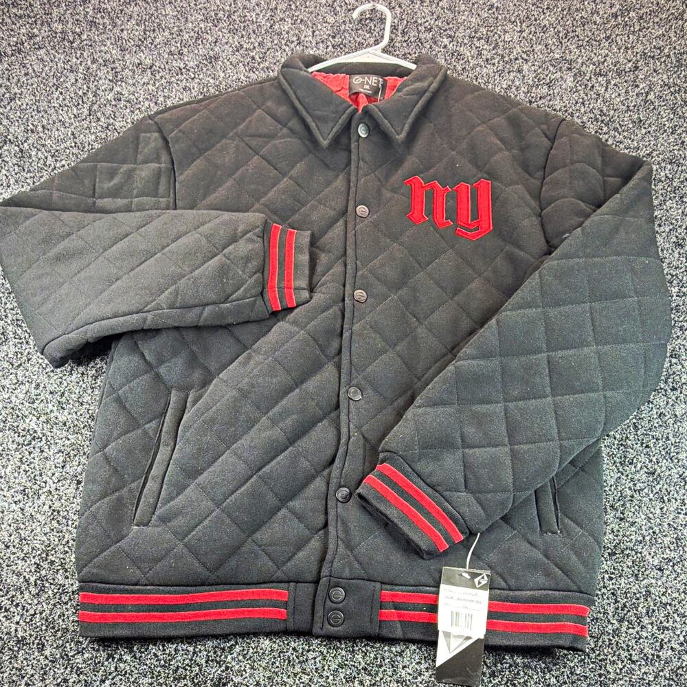 G-NET NFL NY Men’s 2XL Quilted Snap Jacket Lined w/ Pockets Black/Red